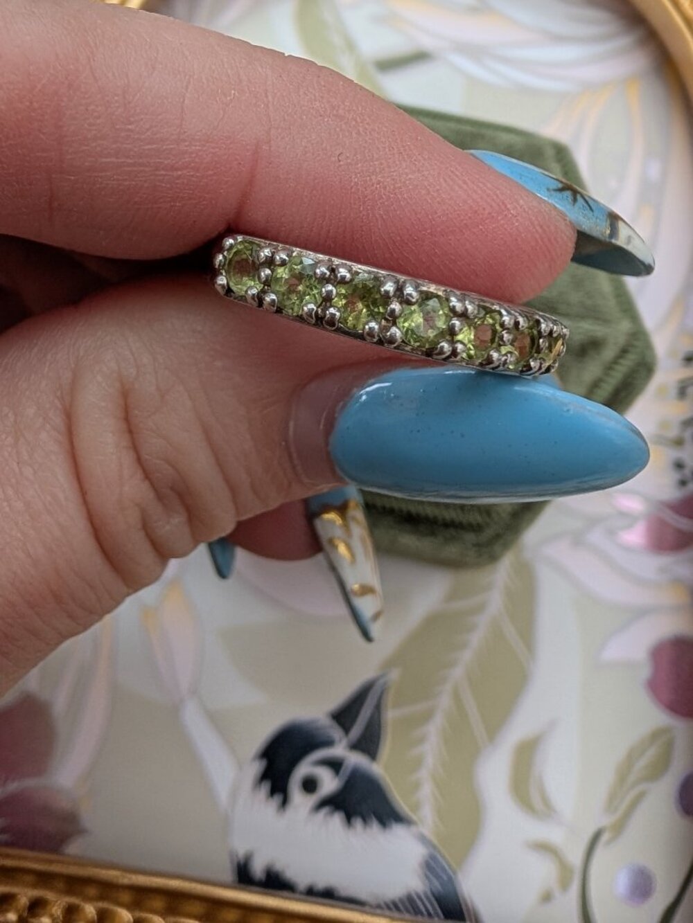 Vintage Sterling Silver & Peridot Eternity Style Stackable Ring, Size 5.5